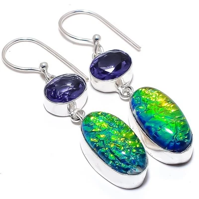 Triplet Fire Opal Gemstone Handmade 925 Sterling Silver Jewelry Earring 2.1" - Image 1 of 4
