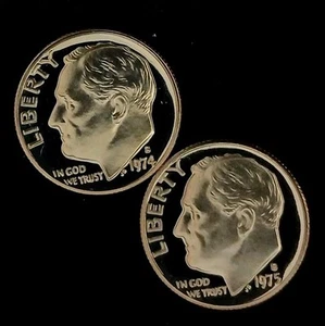 1974 & 75-S Proof Roosevelt Dime Lot- 2 Coins ~ Well Struck ~ Free Shipping! - Picture 1 of 5