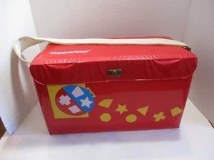 Vintage Tupperware Tuppertoys Red Vinyl Storage Tote Large Child's Carry Bag - Picture 1 of 24