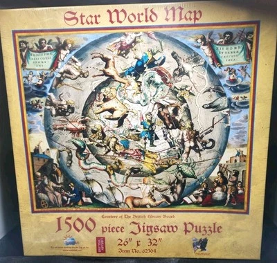 Rare HTF 1500 Piece Jigsaw Puzzle 26” x 32” Star World Map 62304 Made In The USA - Image 1 of 4