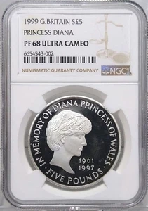 1999 Princess Diana Memorial 5 Pound Proof Silver Coin NGC PF68UC - Picture 1 of 12