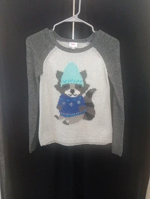 JUSTICE RACCOON CRITTER RAGLAN SWEATER W/ SEQUINS GIRLS SZ 12 - Image 1 of 3