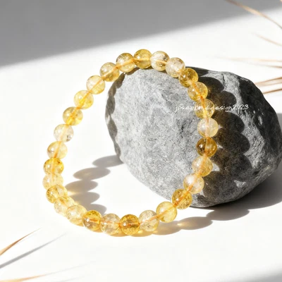 Natural Citrine Stone Bracelet 6mm Gemstone Healing Reiki Stretch Bracelet Gift - Image 1 of 2