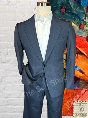 Traje De Colección Hickey Freeman Menx 42S 36x31 Azul Robar Lana Virgen Fantasma Rayas Foto 1 de 4