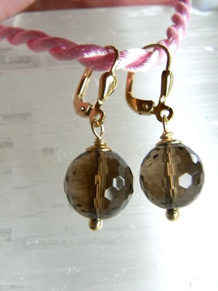 SCHMUCK-STCK OHRRINGE RAUCHQUARZ GOLD FACETTEN SOGNI d'Oro Kugeln - Bild 1 von 1