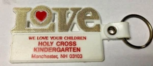  Advertising Love Holy Cross Kindergarten Plastic Ring Keychain Manchester NH  - Picture 1 of 3