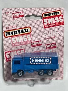 Matchbox SWISS VOLVO Container Truck, HENNIEZ, Blue, 1/64 - Picture 1 of 2