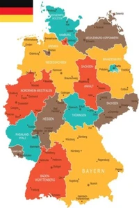 Geographical Map of Germany Travel World Map with Cities in Detail Map Posters - Picture 1 of 5