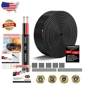 Duradero calibre 14 2 cables, PVC de bajo voltaje de 50 pies, ideal para uso automotriz y marino - Imagen 1 de 10