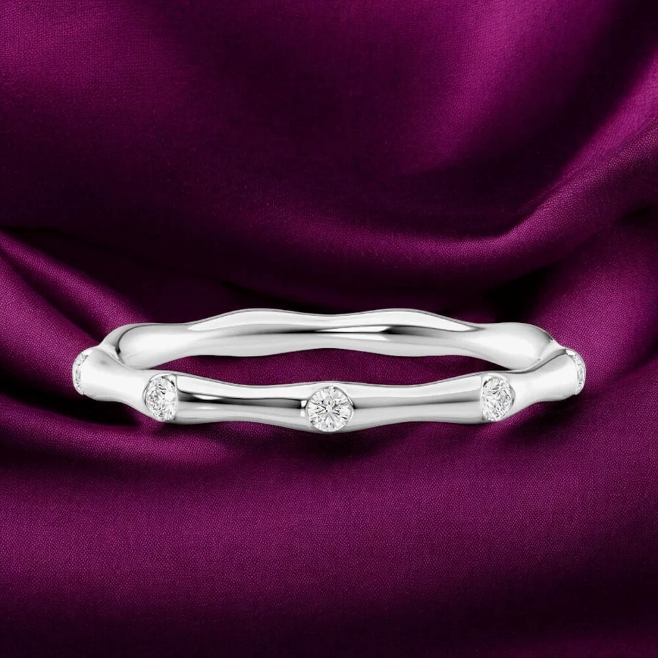 PT950 0.15 Ct Lab Created Round Cut Diamond Band 2MM Platinum Engagement - Image 1 of 4