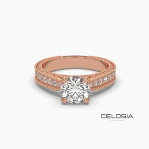 1 CT Round Cut Moissanite Vintage Art Deco Engagement Ring 10K Solid Rose Gold - Picture 1 of 8