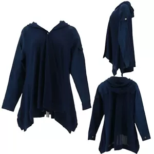 DG2 Diane Gilman Twill Knit Denim Combo Draped Jacket Indigo Blue Large 668-146 - Picture 1 of 11