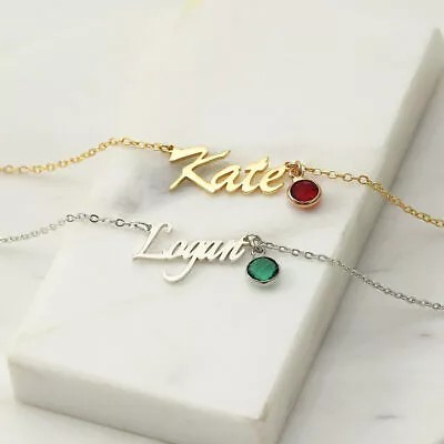 Name Necklace Personalized Custom Name Necklace Birthstone Nameplate Pendant  Co - Image 1 of 4