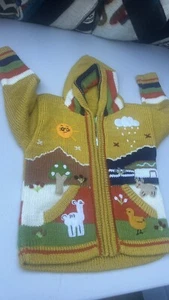 Kids Ethic Alpaca Cotton Knit Handmade In Ecuador Zip Hood Sweater Jacket Size 6 - Picture 1 of 5