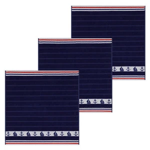 KRACHT 3er Pack Frottee Küchenhandtücher Nordsee 50x50 cm 100% Baumwolle marine - Bild 1 von 3