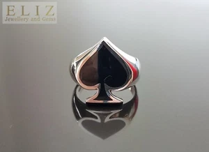 Ace Of Spades Ring 925 STERLING SILVER Biker Goth Punk Rock Gambler Cards Lucky - Picture 1 of 17