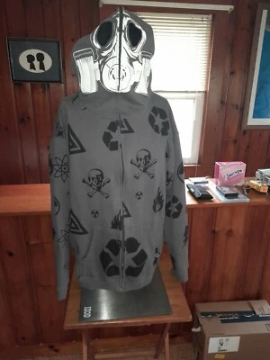 Hybrid Tees Mens Zip Up Skull, Biohazard.  Hoodie Sweatshirt Jacket Gray XL - Image 1 of 4