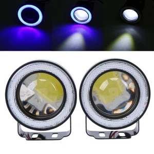 2pcs 3.5" COB LED Fog Light Projector Car Blue Angel Eye Halo Ring DRL Lamps - Imagen 1 de 8
