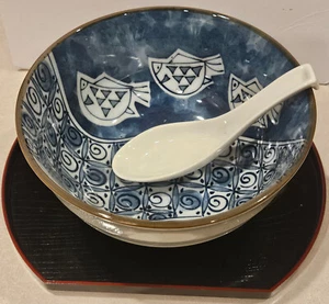 Vintage Mino Ware Chiyama Kiln Japanese Blue & White Fish Pattern Soba Bowl Set - Picture 1 of 21