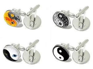 Men's Stainless Steel Yin Yang Cufflinks Chinese Symbol Spiritual Tai Gift - Imagen 1 de 8