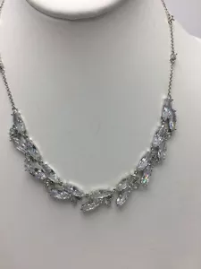 $125 Carolee silver tone Marquise Crystal Collar Necklace 397A-2 - Picture 1 of 8