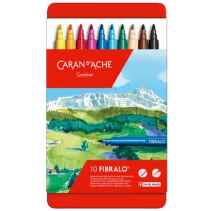 Caran d'Ache Fibralo 10 Fibre Tipped Felt Pens Artist Color Marker Metal Tin Set - Picture 1 of 6