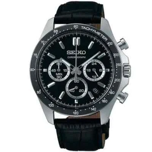 Seiko SBTR021 QuartzChronograph Men's Watch Black Leather Fastdelivery JAPAN NEW - Picture 1 of 6
