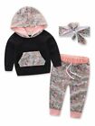 Bilo Infant Baby Girl Floral Pattern Long Sleeve Hoodie and Pants 3 pcs Cotton O