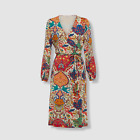 $1870 Etro Women's White Wool Paisley Print Self-Tie Wrap Dress Size 38