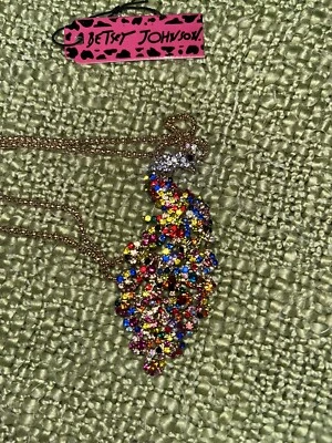 LG Betsey Johnson ~ Broche Collar Pavo Real Multicolor Brillante, Regalo Foto 1 de 3