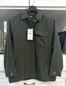 New Zara Women’s Oversized Adjustable Shirt Jacket 3046/085/505 Khaki Green - S - Picture 1 of 15