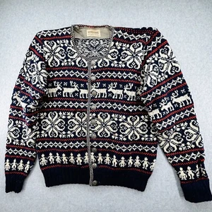 Vintage Husfliden Bergen Norway 100% Virgin Wool Blue Button Cardigan Sweater - Picture 1 of 14