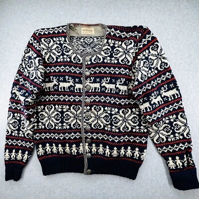 Cárdigan Suéter Vintage Husfliden Bergen Noruega 100% Lana Virgen Azul Botón Foto 1 de 4