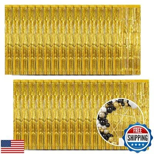 30 Pack Gold Foil Fringe Curtain Backdrop, 3.3x8.2 Feet Metallic Tinsel Strea - Picture 1 of 5