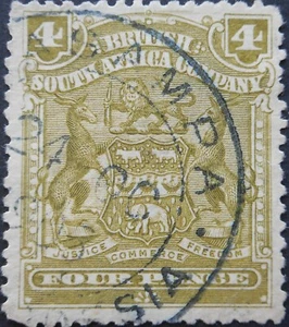 Rhodesia 1898 4d con KASAMPA en azul (DC) matasellos - Imagen 1 de 1
