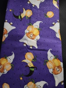 Ghosts Pumpkins Glitter Cotton Fabric Quilt Scrapbook BY THE YARD Halloween - Picture 1 of 9