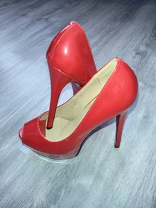 Peeptoe Plateau High Heels Rot Lack Milf Mega Sexy Neu Ungetragen - Bild 1 von 9