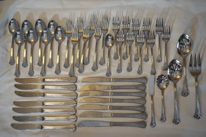WALLACE TIARA PATTERN STAINLESS FLATWARE 45 PIECE SET W/SERVING PIECES - Picture 1 of 17