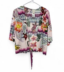 Colorido Floral Paisley Sedoso Encubrimiento Kimono Chico’s Talla 1/Corbata Frontal Mediana - Imagen 1 de 5