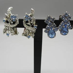Vintage Strass Ohrringe 2 Stück blau Clip On - Bild 1 von 9