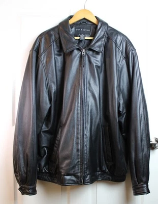 VTG Men's Croft & Barrow Black Leather Bomber Jacket Quilted Lined Zip-Up Sz XLT - Image 1 of 4
