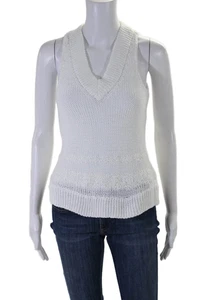 Top tejido a ganchillo con cuello en V sin mangas de algodón blanco talla XS de Rag & Bone para mujer - Imagen 1 de 6