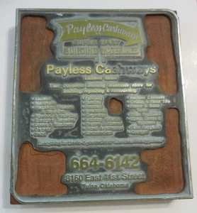 Payless Cashways Super Mart Lumber 1976 Mountain Bell Phone Book Printing Block - Picture 1 of 7