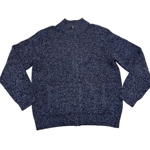 L.L. Bean Lambswool Blue Knit Cardigan Sweater Mens Size Large Pockets Mock Neck - Picture 1 of 8