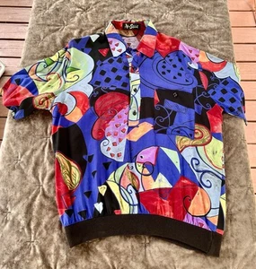 Vintage Alan Stuart Men's Short Sleeve Shirt Abstract Print Size M USA 80s 90s - Picture 1 of 6