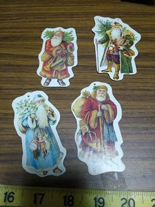 Vecchio Babbo Natale Babbo Natale Reversibile Cartone Set 4 Ornamenti Albero  - Foto 1 di 2