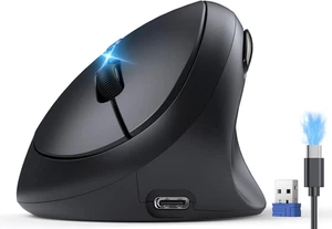 Ergonomic Bluetooth Wireless Vertical Mouse Rechargeable Quiet Click 4800DPI Bla - Picture 1 of 12