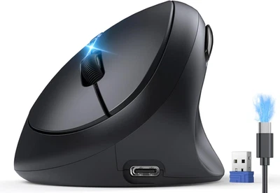 Ergonomic Bluetooth Wireless Vertical Mouse Rechargeable Quiet Click 4800DPI Bla - Image 1 of 4