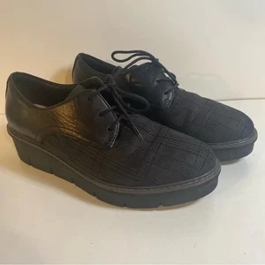 Clarks Airabell Tye Black Leather & Plaid Tie Oxford Size 9.5 - Picture 1 of 10