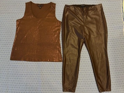 Paquete Dana Buchman Top con Lentejuelas/Pantalón de Cuero Sintético Banana Republic Talla Lz L Foto 1 de 4